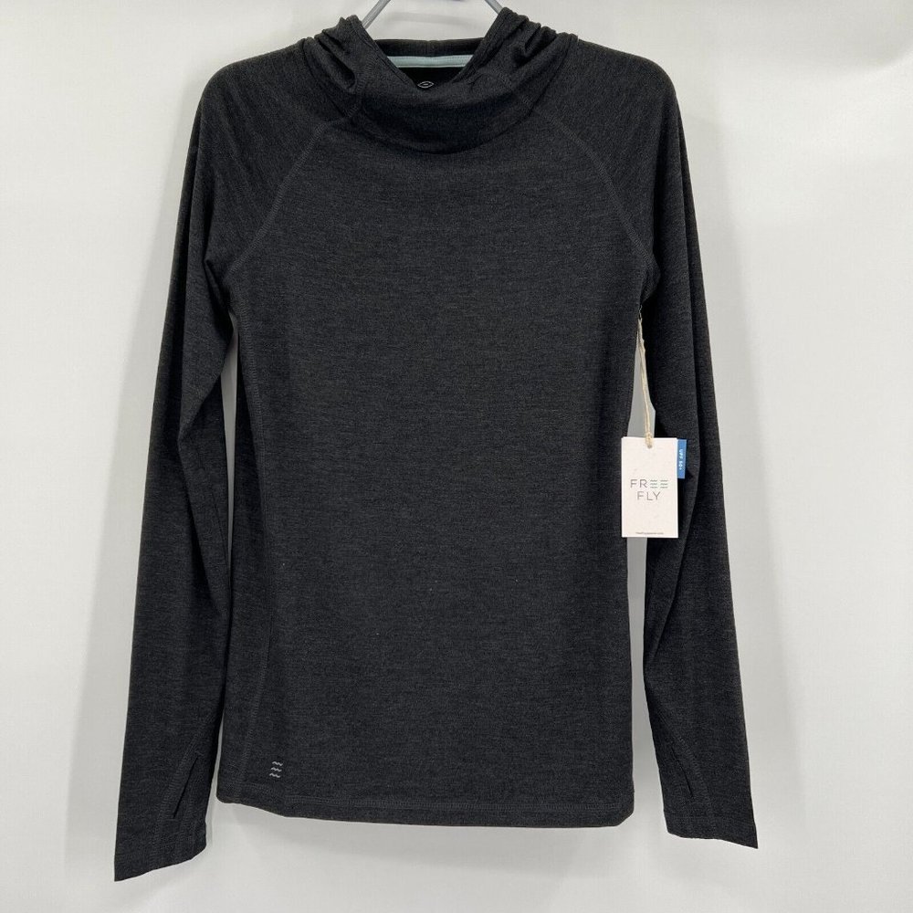 Free Fly Women's Bamboo Shade Hoody Long Sleeve T-Shirt Black Heather sz L NWT